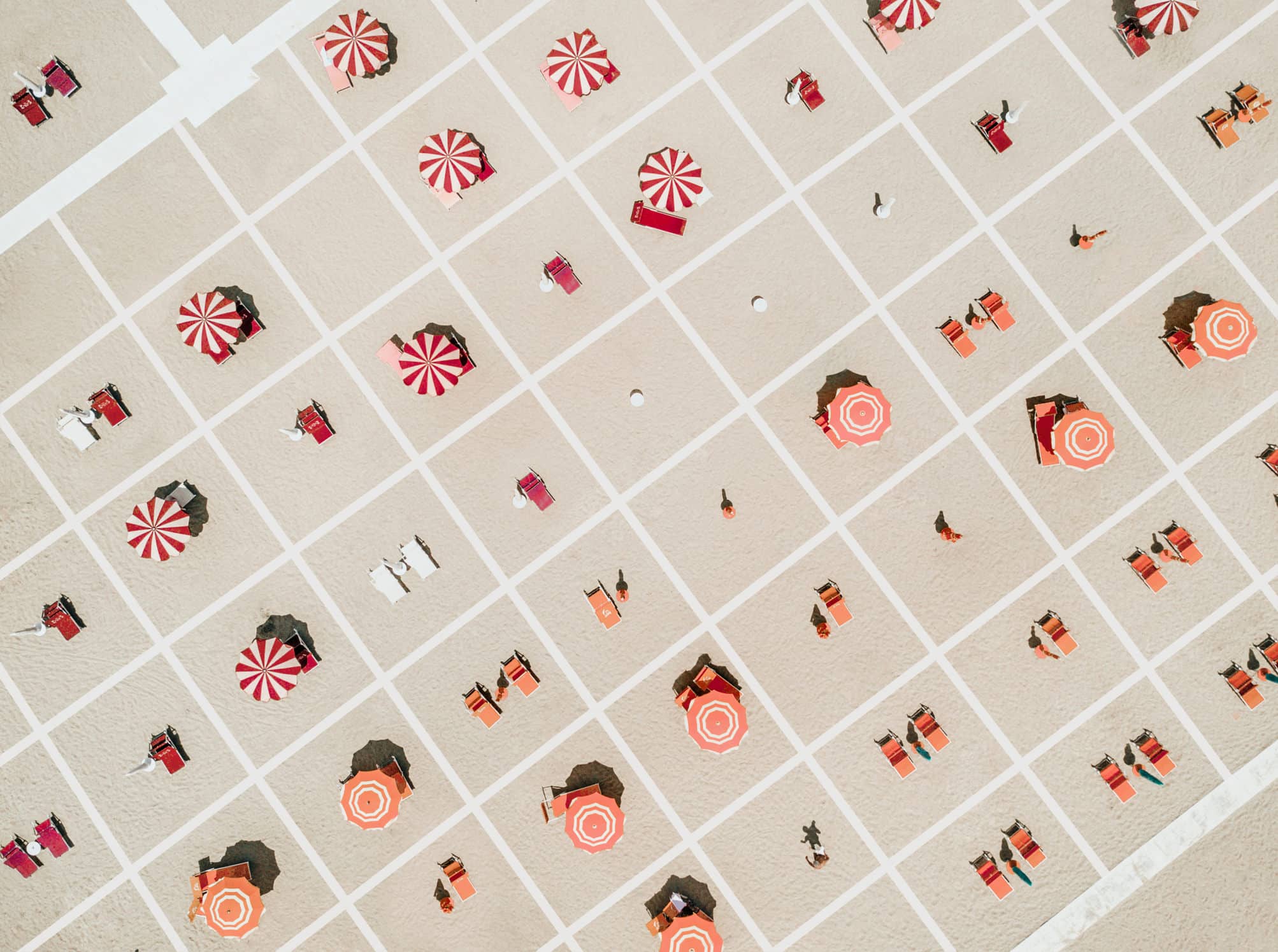 Social Distancing Aerial View of the beach divided in squares for Social Distancing